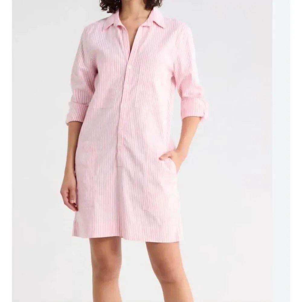 Frank&Eileen Hunter pink striped linen dress sz Small